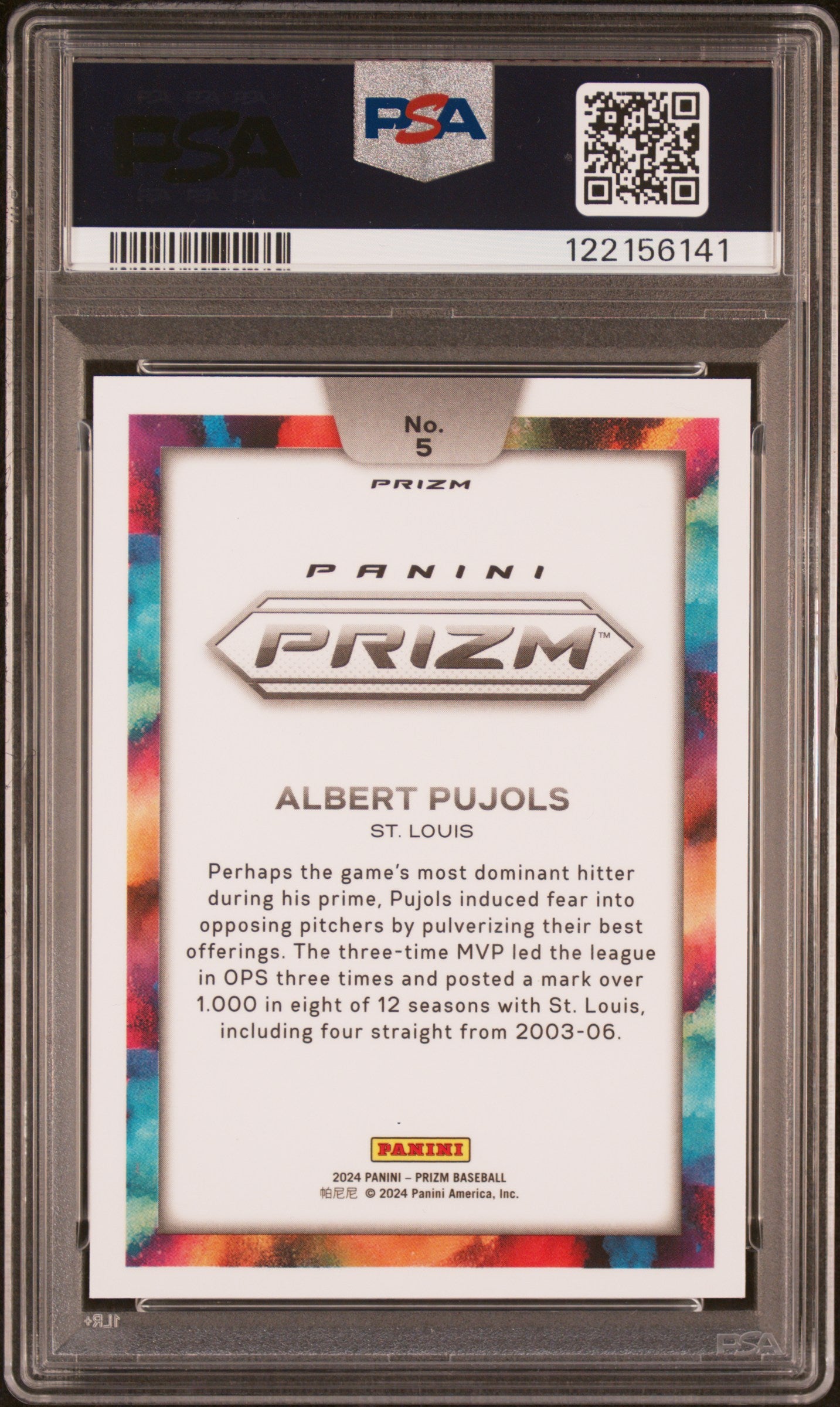2024 PANINI PRIZM COLOR BLAST #5 ALBERT PUJOLS, PSA 10