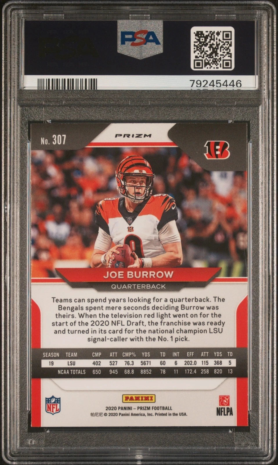 2020 PANINI PRIZM #307 JOE BURROW SILVER PRIZM PSA 9