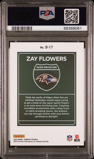 2023 PANINI DONRUSS DOWNTOWN! #D17 ZAY FLOWERS PSA 9