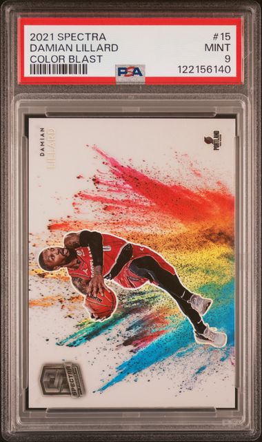 2021 PANINI SPECTRA COLOR BLAST #15 DAMIAN LILLARD COLOR BLAST PSA 9